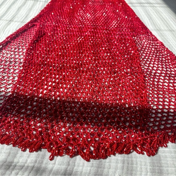 Stunning vintage red shimmery beaded crochet slip dress - Picture 13 of 14